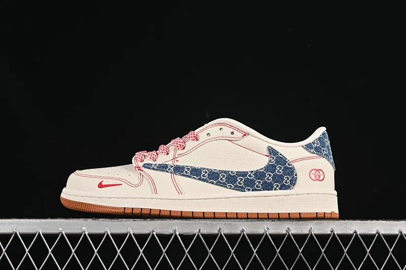 All categories Air Jordan Jordan series basketball shoes Air Jordan 1 Low High-end customized low-top sneakers Travis Scott x Fragment Design x Air Jordan 1 Low OG SP AJ1 Joe 1 Gucci joint red line denim low-top cultural casual sneakers XQ1979-001